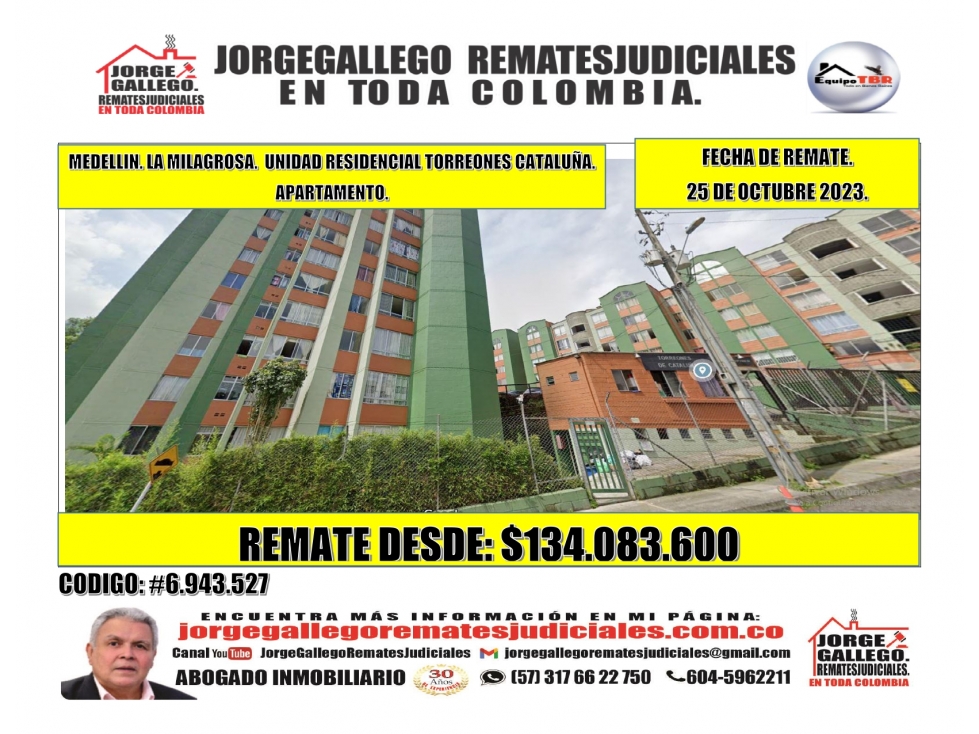 Remate. Medellin. Residencial Torreones de cataluña. Apartamento.